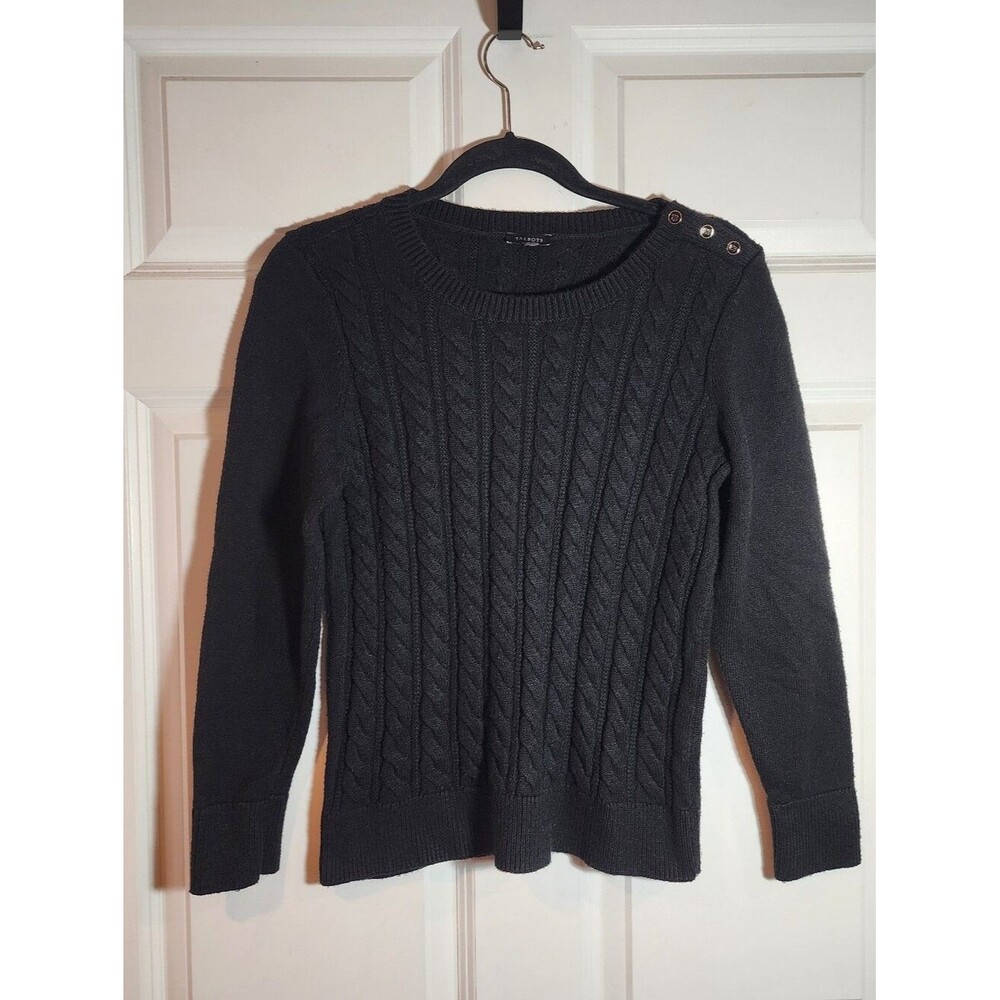 Talbots Classic Black Cable-Knit Women's Sweater with Shoulder Button Detail S
